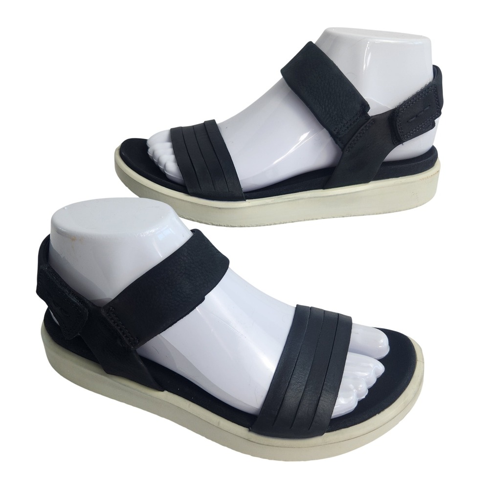 ECCO Damara Ankle Strap Leather Platform Sandals Black Size 6